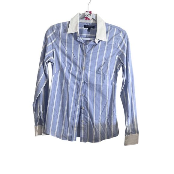 Banana Republic Womens Top 0 Blue White Stripe Fitted Button Down Shirt - Picture 1 of 5
